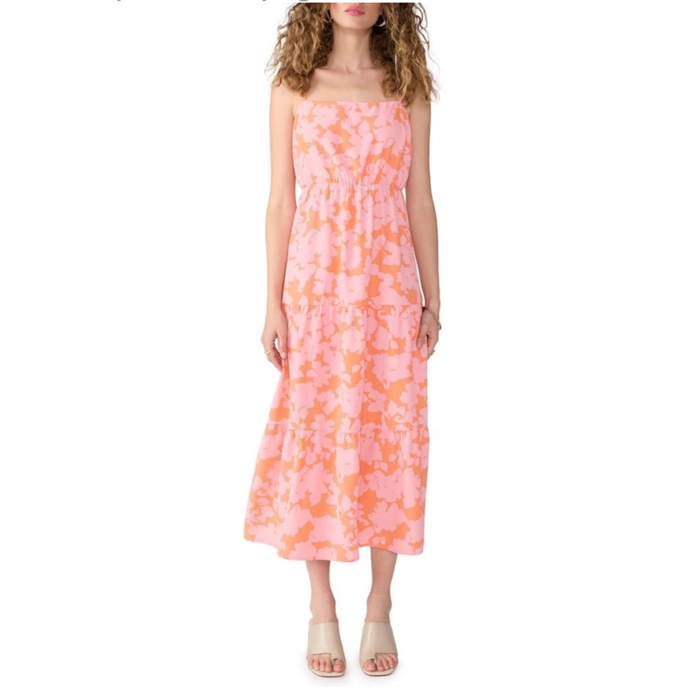 Social Standard pink and orange smocked backed maxi dress. Size XL